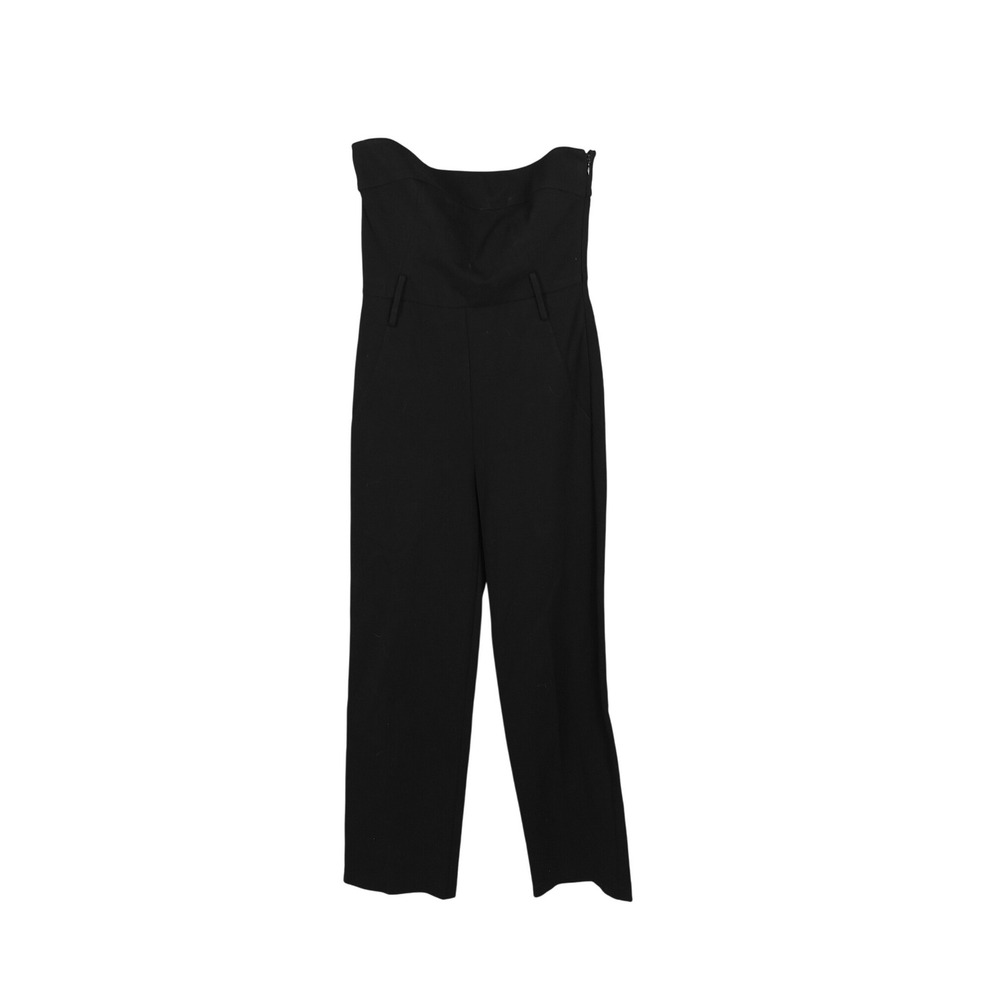 Theory Viscose Blend Strapless Tailored Jumpsuit 6 Black Straight Leg Stretch